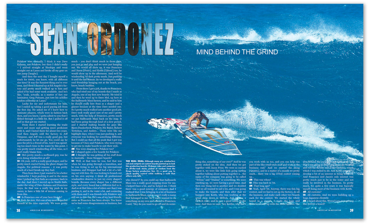 Sean carving a wave, from the same career profile.